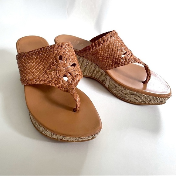 Stuart Weitzman Woven Tan Platform Studded Wedge Espadrille Sandals 6.5 - Picture 3 of 10